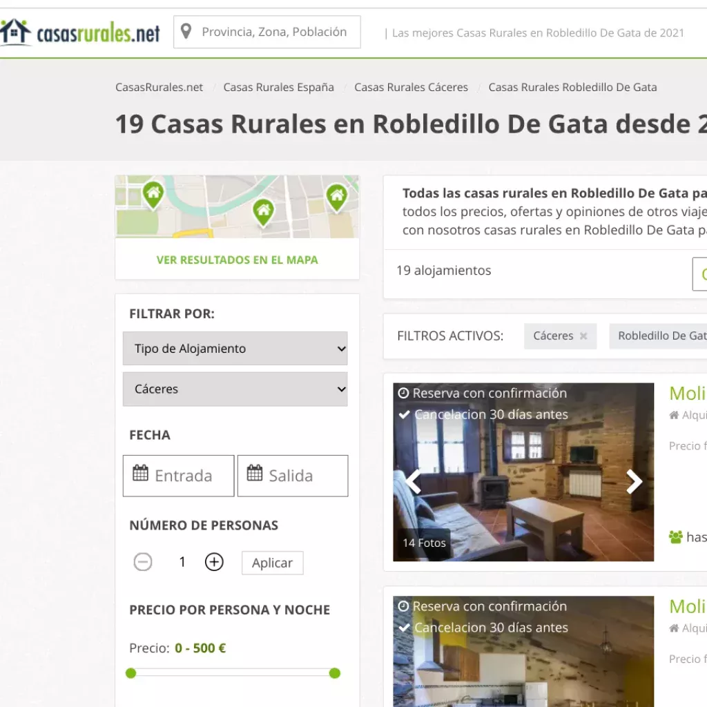 Página web casasrurales.net para publicar anuncios de casa rural.