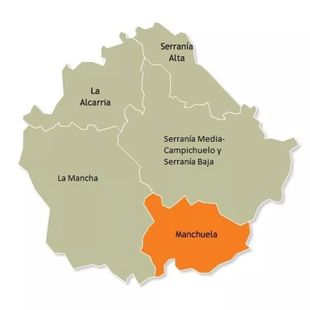 Mapa con las 5 comarcas que forman la provincia de Cuenca (Castilla-La Mancha, España).