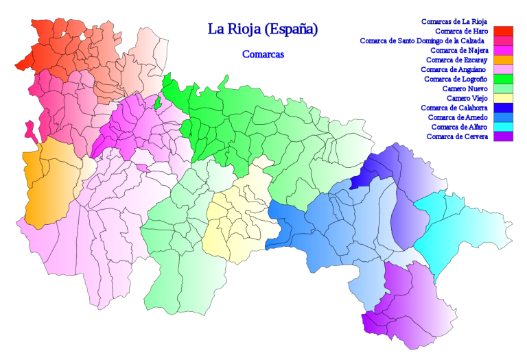 Mapa con las comarcas de la comunidad autónoma de La Rioja.