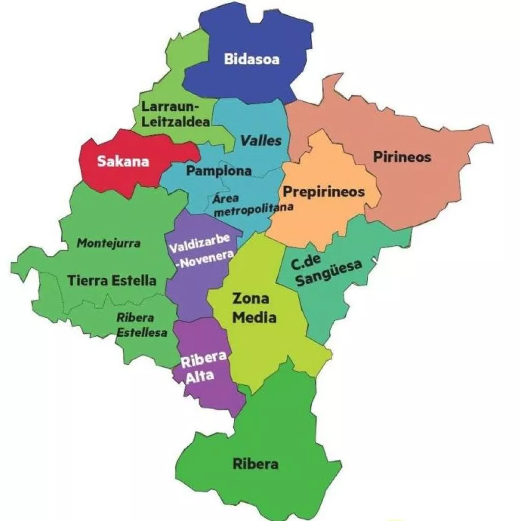 Mapa con las comarcas de Navarra.