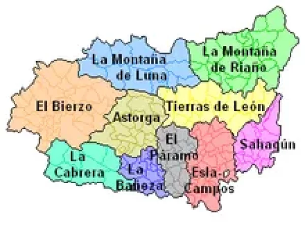 Mapa con las comarcas agrarias de León (Castilla y León, España).